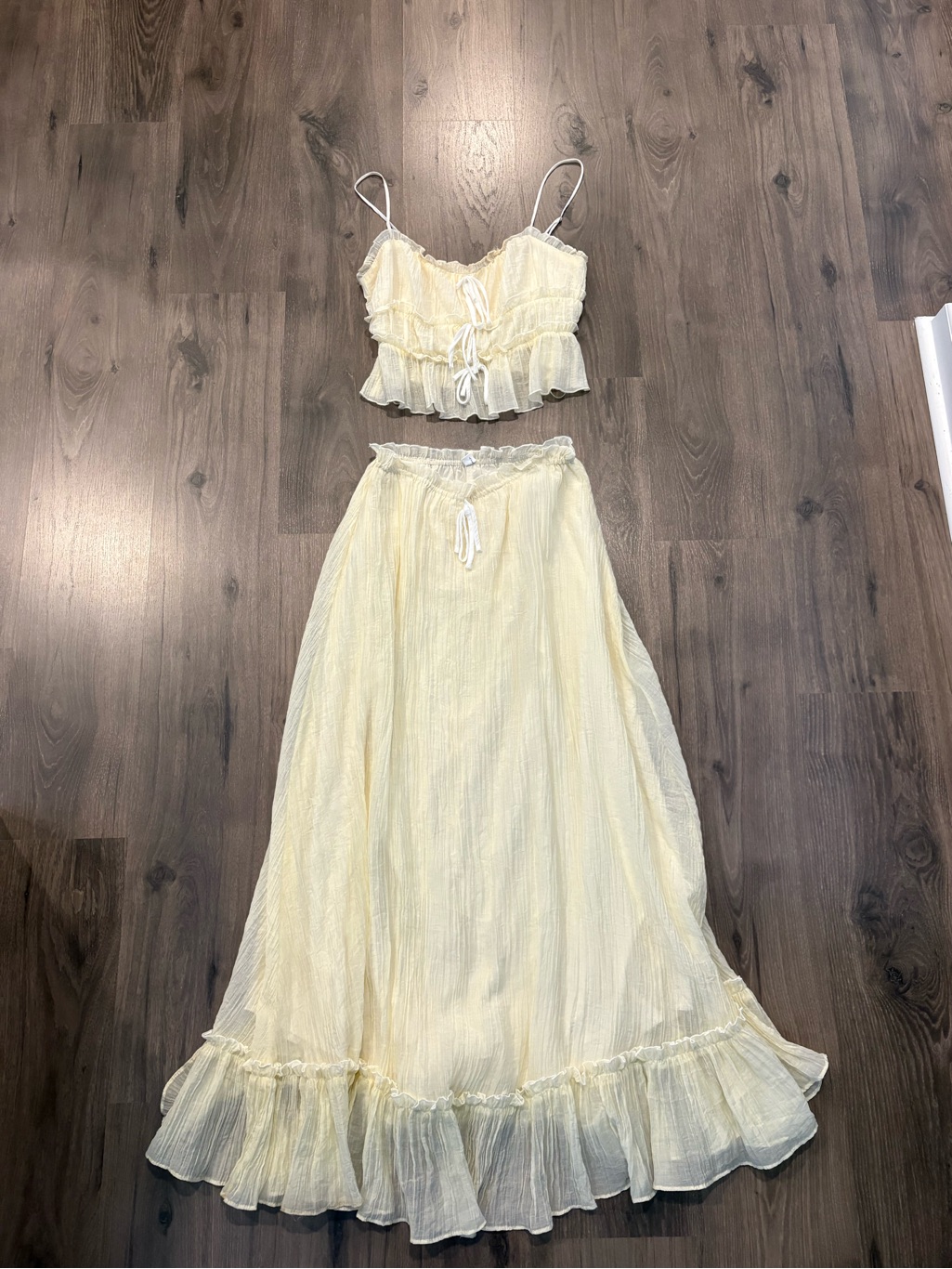 Light Yellow Ruffle Maxi Skirt And Top Set
